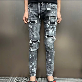 Quần jean nam màu xám ghi rách gối khóa nút boy phố chuẩn đẹp