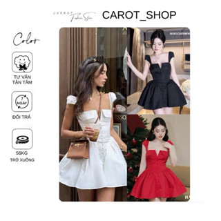 ( XẢ KHO-  có bigszie ) Đầm tiểu thư tôn v1 vải ép keo dày dặn dáng xoè phồng to tay cổ vuông nhẹ by CarrotShop