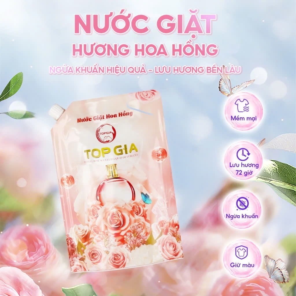 2 Túi nước giặt hương hoa hông 1L (1L+1L=2L)