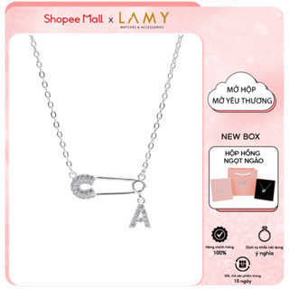 [Hàng mới] Dây chuyền bạc nam nữ LAMY mặt khóa ghim băng chữ cái đính đá Safety Pin Pendant 6468