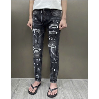 Quần Jean Nam Rách Gối Cao Cấp Chất Jean Dày Dặn Co Dãn May Chắc Chắn.