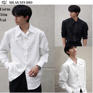 (New Item)(Form Tôn Vai) Áo sơ mi Silas VENNN tà chéo Sọc Màu Viền cúc tay dài form rộng