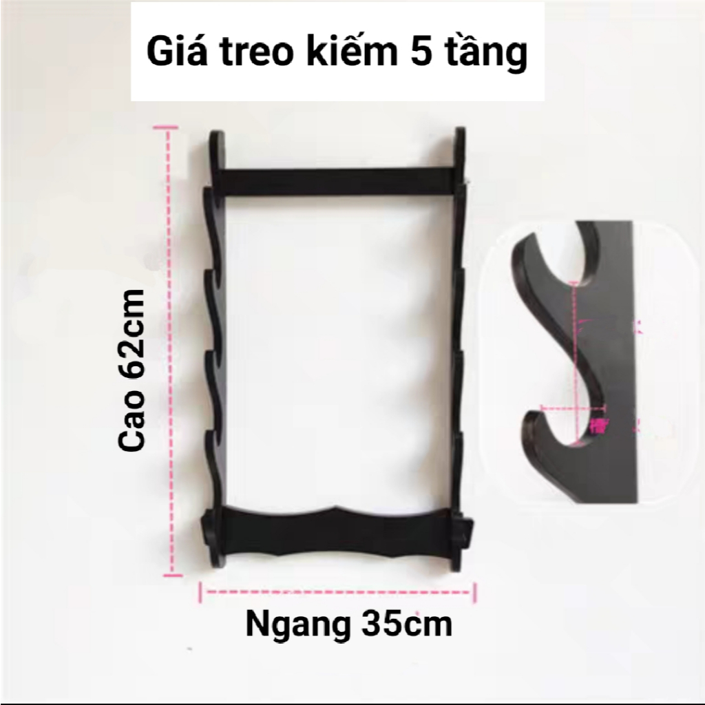 (Có sẵn) Giá treo kiếm loại 5 tầng treo được tối đa 5 kiếm cực kỳ chắc chắn và dễ tháo lắp bằng gỗ M
