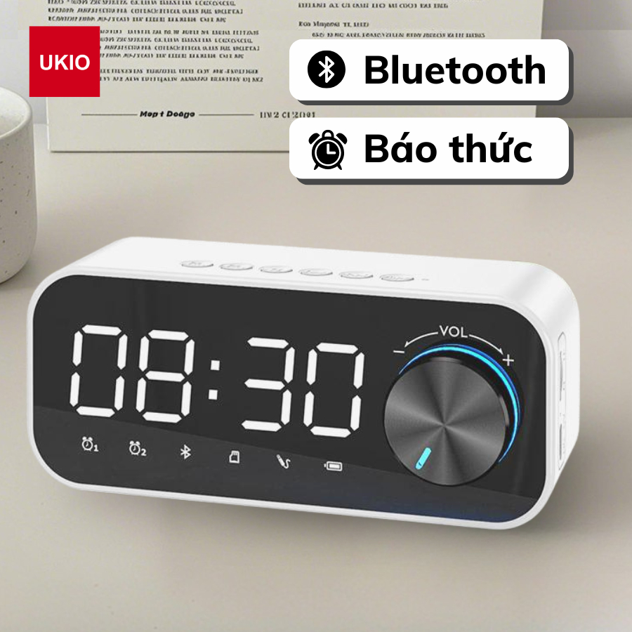 Loa bluetooth đồng hồ UKIO âm thanh sinh động, màn hình LCD, đèn led, 2 khung giờ báo thức
