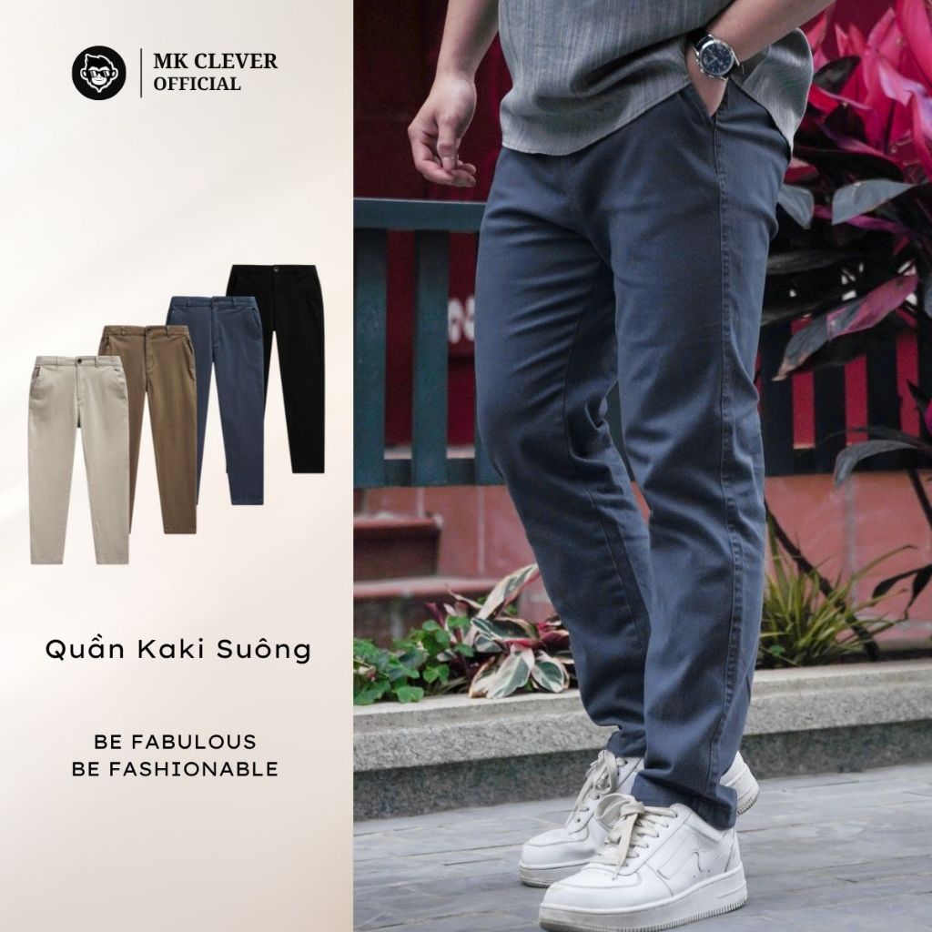 Quần kaki nam MK CLEVER dài basic ống suông Chất Kaki mềm mịn, lưng thun co giãn, form chuẩn