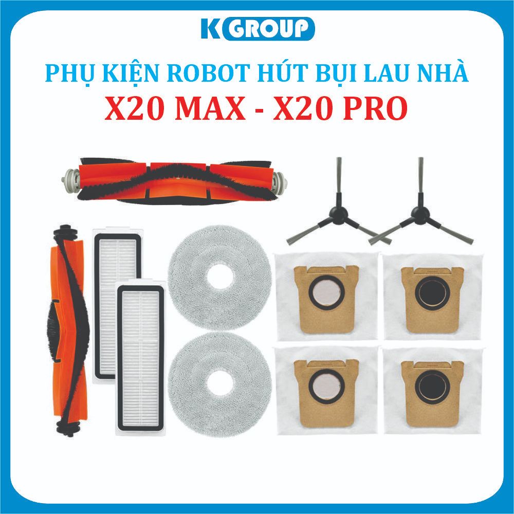 Phụ kiện Robot hút bụi Mi Vacuum X20 Max (X20 Pro) , Lọc hepa , Khăn lau, Chổi giữa,Chổi cạnh, Túi rác