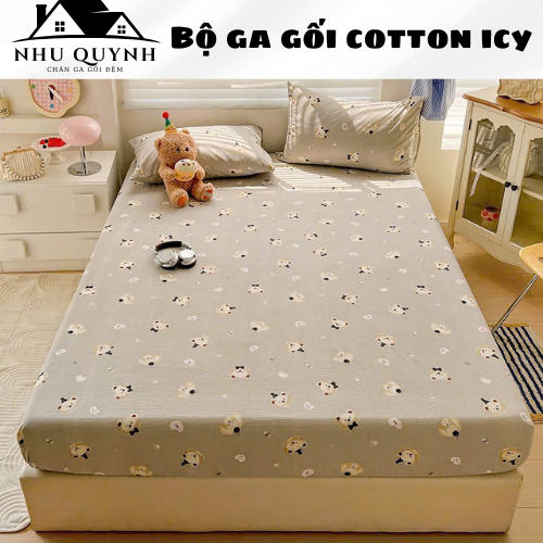 Bộ ga gối Cotton Icy💖m2/m6/m8/2m💖 drap giường , ga trải giường + 2 gối nằm đơn giản mẫu mã đa dạng d