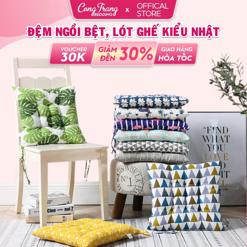 Đệm Ngồi Bệt Kiểu Nhật, Nệm Lót Ghế Văn Phòng Mẫu Mới 2024 HOMIES Vải CANVAS Size 40cm x 40cm Vuông Tròn