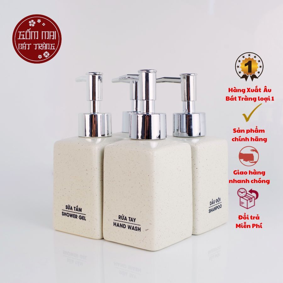Bình Đựng Dầu Gội, Bình Sữa Tắm, Nước Rửa Tay, Decor Khách Sạn, Nhà nghỉ Gốm Sứ Bát Tràng Dáng Vuông