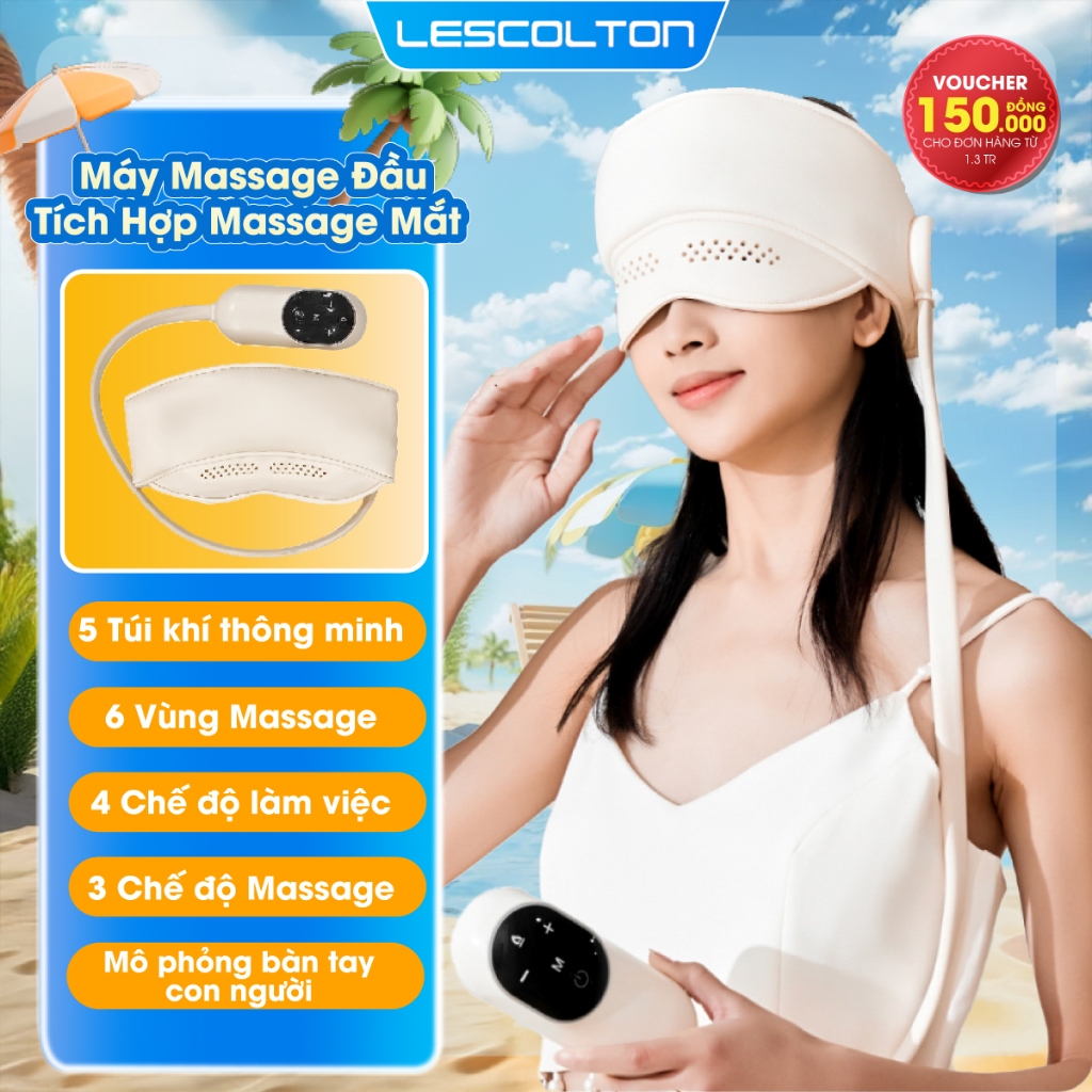 Máy massage đầu tích hợp massage mắt Lescolton mát xa đầu, mát xa mắt giúp thư giãn , giảm đau mỏi, ngủ ngon giấc hơn