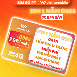 Sim 4G Vietnamobile 7GB/ngày – Dùng 365 Ngày – Trọn Gói 1 Năm