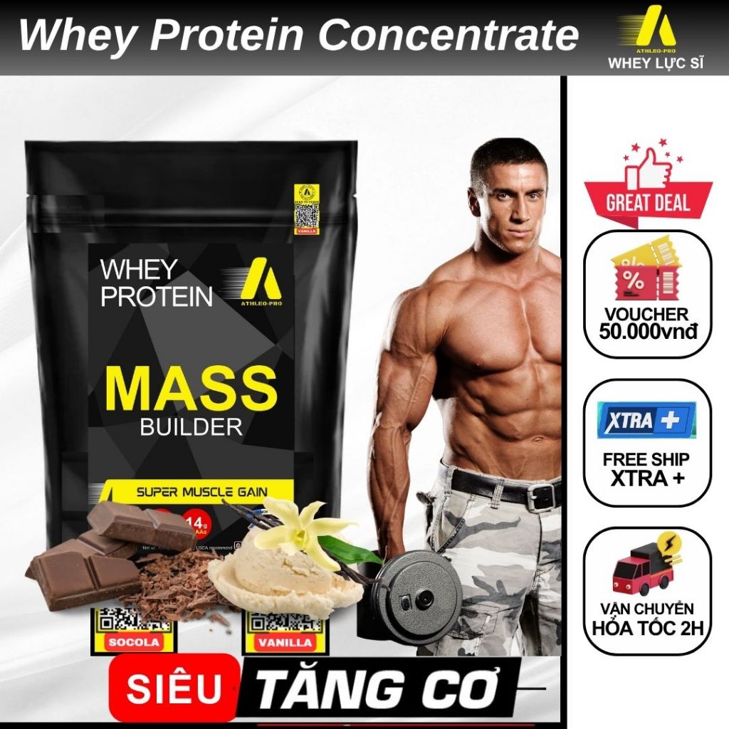  Whey Protein concentrate Mass siêutăngcân túi 1kg tặng giáo án & thực đơn độc quyền 