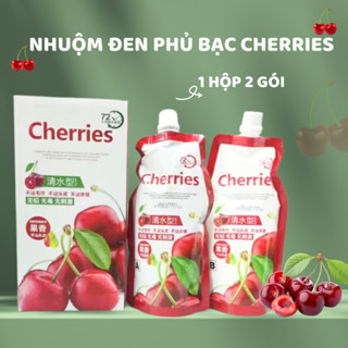  Thuốc Nhuộm Đen Phủ Bạc Chiết Xuất Cherries Phủ Bạc Không Dính Da Đầu Nhuộm Phủ Bạc 1 hộp 2 túi 