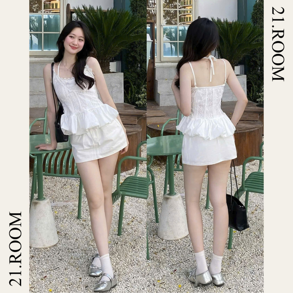Áo 2 Dây Ren Hoa Buộc Cổ Xòe Dưới 21.ROOM A3081