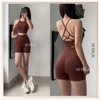  Set đồ tập gym nữ hot trend Set đồ yoga nữ áo bra dây mảnh quần đùi  HERSIGN-SET153 