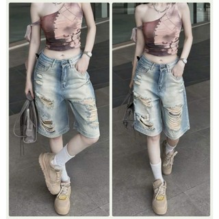 [SLTD9048] QUẦN SHORT LỬNG JEAN NỮ LƯNG CAO RÁCH CÀO TE TUA VỆT TRẮNG MÀU XANH ĐẬM THỜI THƯỢNG