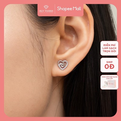 Bông Tai Bạc 925 BTPTB322 Họa Tiết Hình Trái Tim Huy Thanh Jewelry