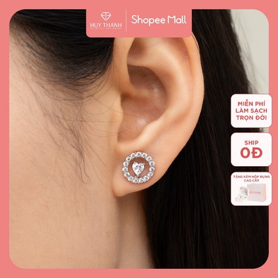 Bông Tai Bạc 925 BTPTB326 Thiết Kế Hình Tròn Đính Đá CZ Huy Thanh Jewelry