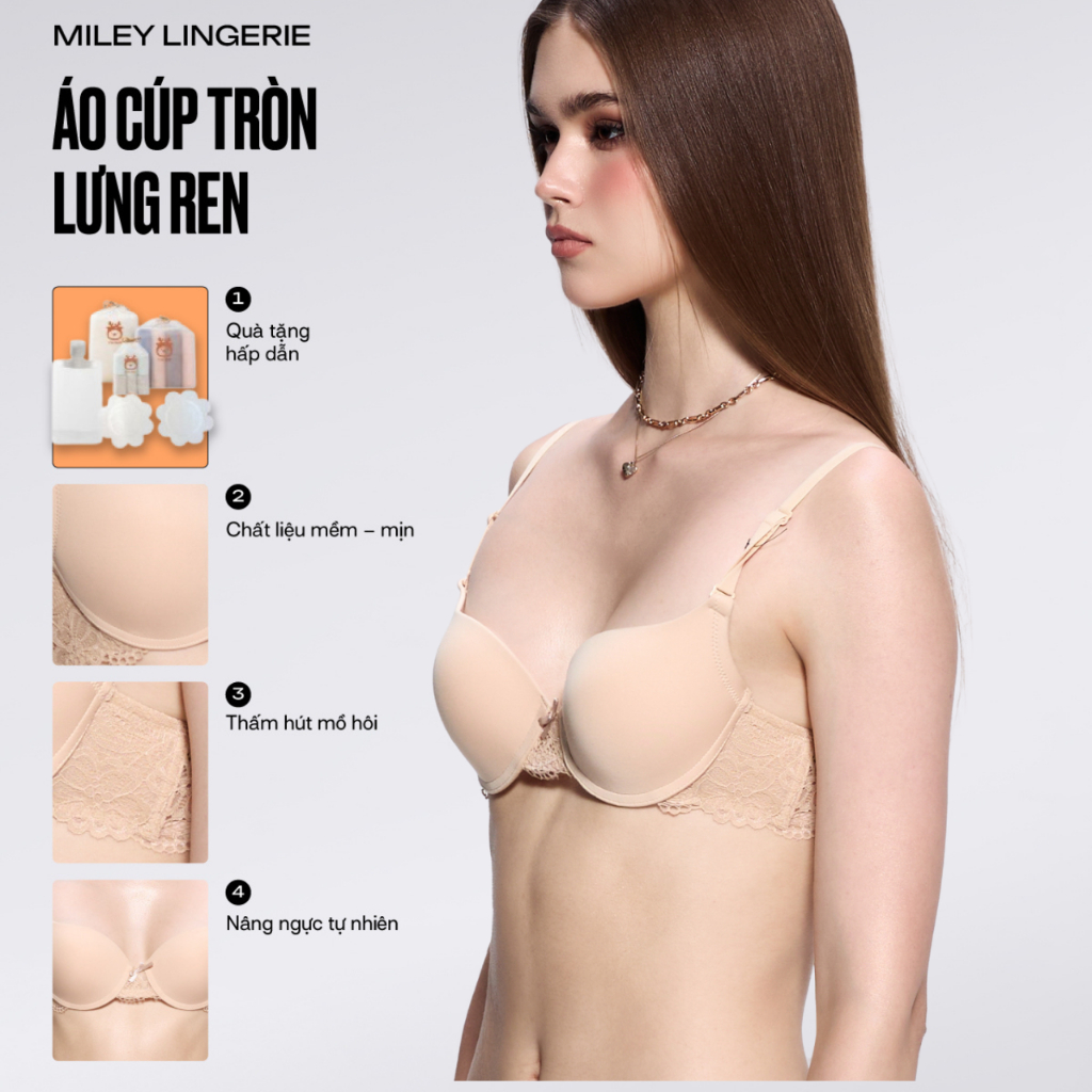 Áo Ngực Nữ Cúp Tròn Lưng Ren Nâng Ngực Nhẹ Nhàng Miley Lingerie BRM002