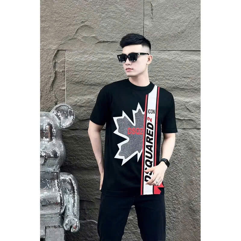 áo phông nam boy phố dsq2. áo phông lá xám sọc icon chất cotton su thoáng mát ut