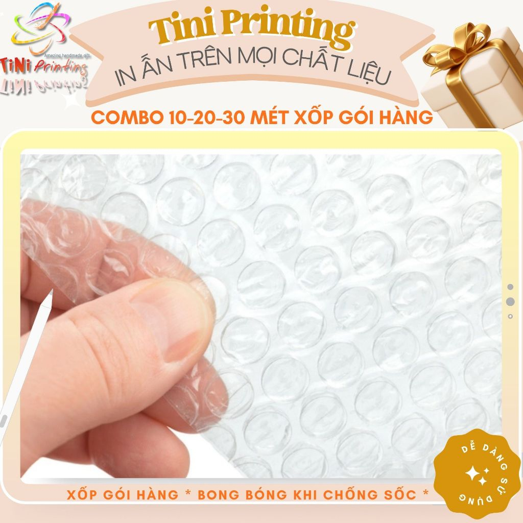 Combo 10-20-30 mét Cuộn Bong Bóng Khí, Xốp nổ thương hiệu Tini Printing chuyên dùng gói hàng & Bọc hàng
