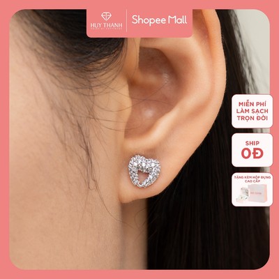 Bông Tai Bạc 925 BTPTB355 Thiết Kế Họa Tiết Hình Trái Tim  Huy Thanh Jewelry