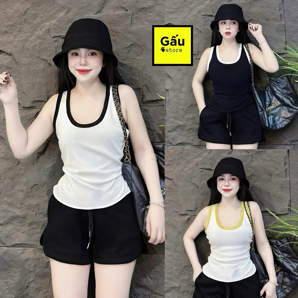 Áo thun ba lỗ nữ PHOM ÔM body phối viền ( A.H )