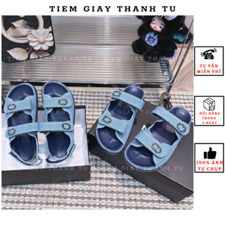 Sandal A2508 và dép nữ đế bánh mỳ 3p xanh jean quai dán hàng QCCC fullbox