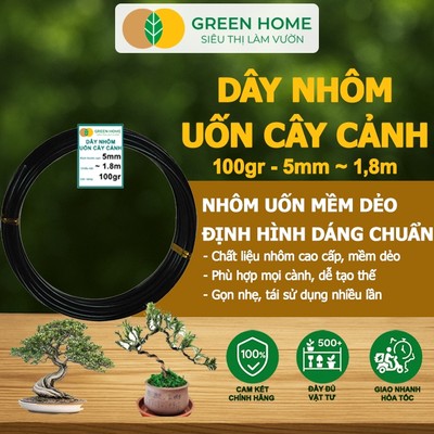 Dây Nhôm Uốn Cây Cảnh Bonsai Greenhome, Cuộn 100Gr, Mềm Dẻo Dễ Uốn, Đủ Loại Kích Thước