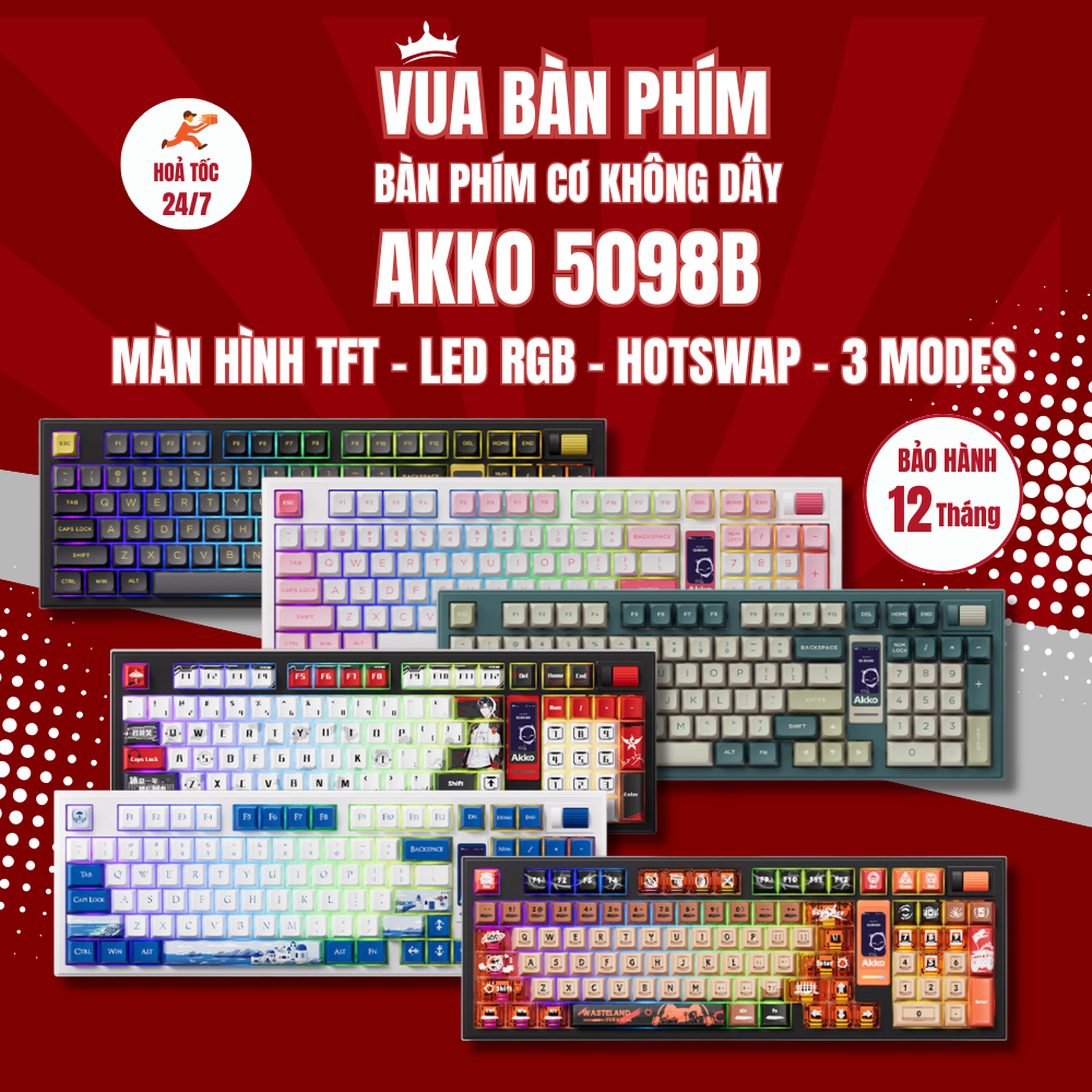 [HÀNG SẴN ] Bàn phím cơ không dây Akko 5098 |  5098B mạch xuôi, 3 mode , núm xoay, màn hình tft , le
