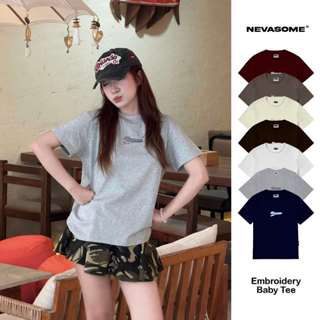 Áo Thun Baby Tee Thêu Họa Tiết Local Brand NEVASOME Basic Cotton 230 gsm Nữ Top Cổ Tròn Women