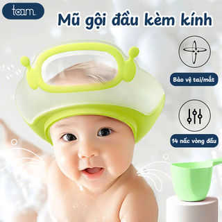 Mũ Gội Đầu Silicon Chống Nước Vào Tai Mắt Cho Bé TỔ ẤM, Nón Tắm 2 Mặt 14 Nấc Điều Chỉnh Vòng Đầu