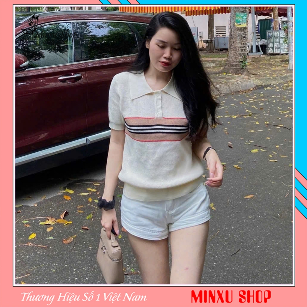 Áo Polo Len Nữ Phối Kẻ Ngang Cá Tính Hàng QC Minxu Shop CK92