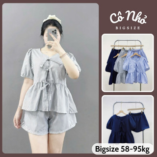 Set Áo Quần Bigsize Nữ Áo Baby Doll Dễ Thương Kèm Quần Đùi Kẻ Sọc Mùa Hè Mát Đi Biển SET857