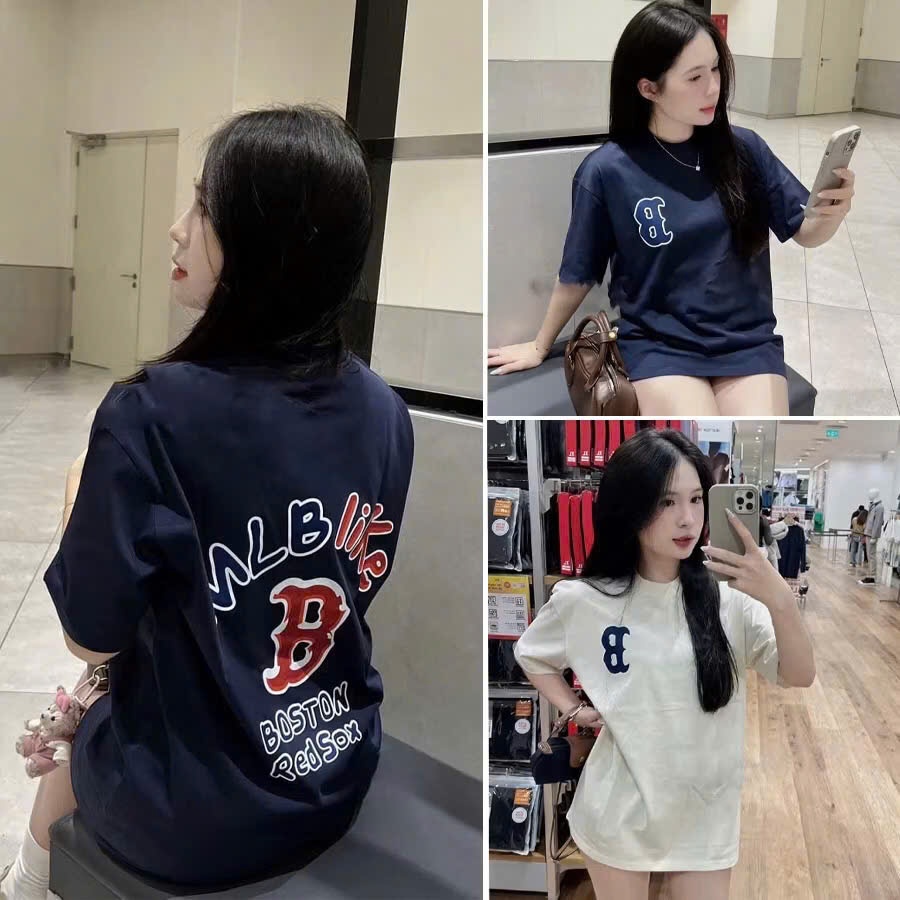 Áo Thun Nam Nữ M.L.B In Hình Like Chữ B Boston Vải Cotton su thoáng mát