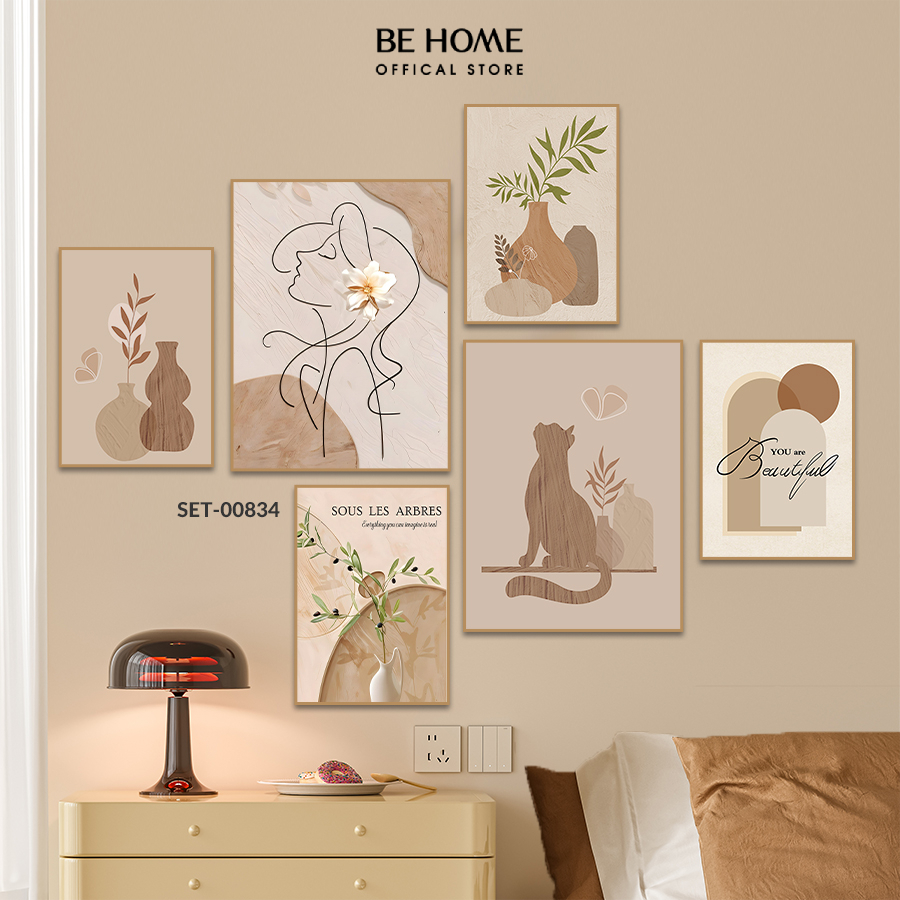 Set 6 Tranh Cô Gái Nghệ Thuật Dán Tường, Trang Trí Phòng Ngủ, Phòng Khách, Spa, Livestream - Behome Decor