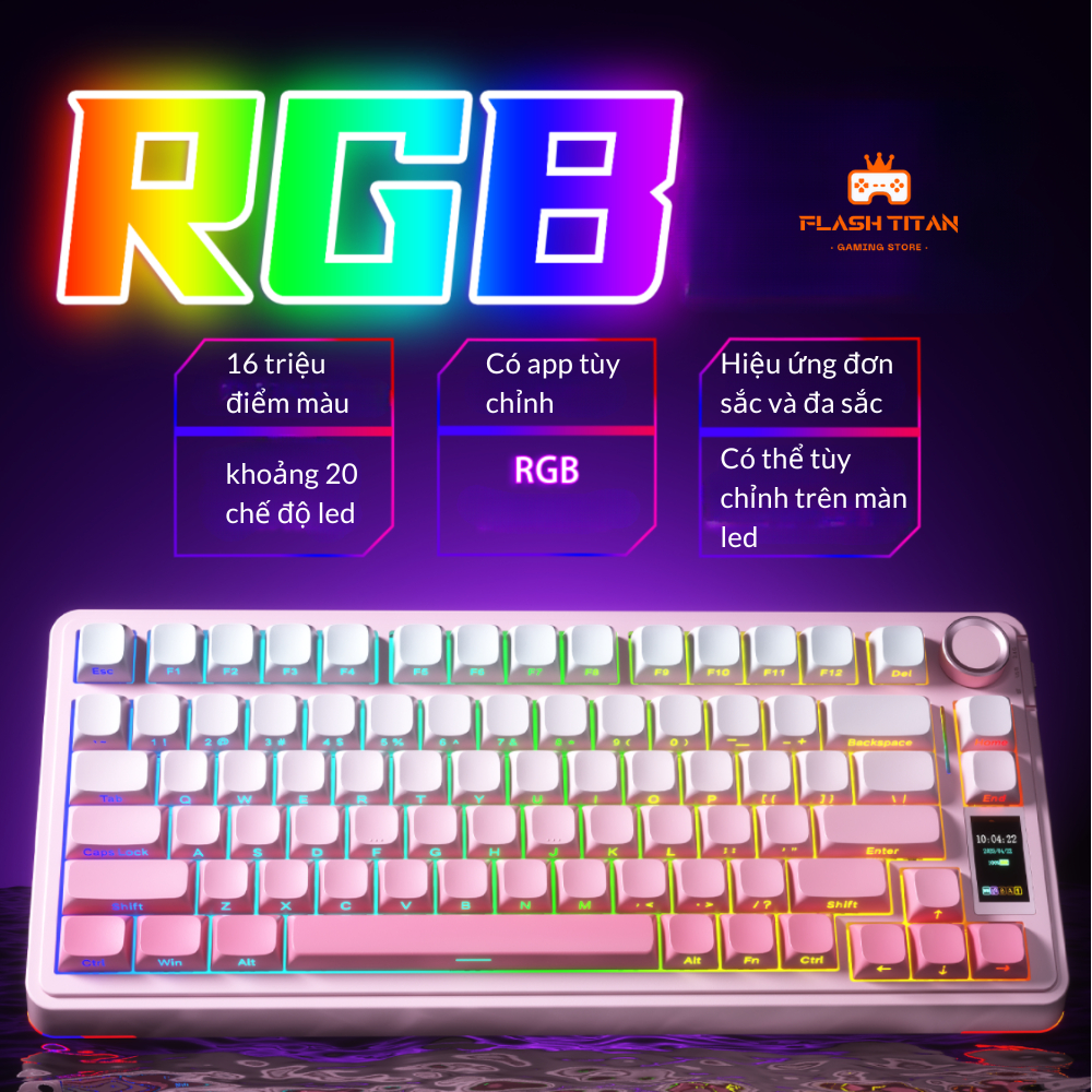 Bàn phím cơ không dây AULA S75 pro - Có màn led tùy chỉnh - LED RGB xuôi - 3 mode kết nối tiện lợi | BigBuy360 - bigbuy360.vn