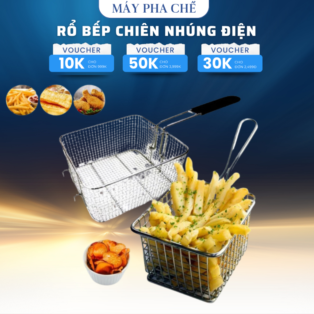 Rổ bếp chiên nhúng điện chuyên nghiệp, đa năng bằng inox không gỉ sáng bóng, chống dính