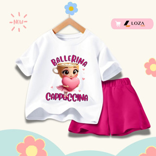  Bộ đồ cho bé GÁI in BALLERINA CAPPUCCINA hè 2025 - Quần áo trẻ em nữ size từ 15-40kg-  Loza Kids SB400 
