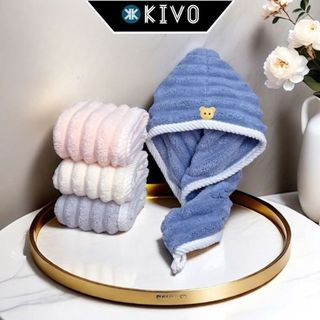 Khăn Trùm Đầu Khô Tóc - Khăn Quấn Siêu Thấm Hút Nước, Mũ Trùm Tóc Nhanh Khô Khi Tắm - KIVO
