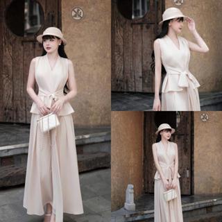 F72 Set tiểu thư ( áo và chân váy) áo buộc nơ phối chân váy xoè