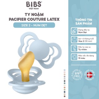 [CHÍNH HÃNG] Ty ngậm núm dẹt cao su tự nhiên BIBS Pacifier Couture Latex Size 2 trên 6 tháng an toàn