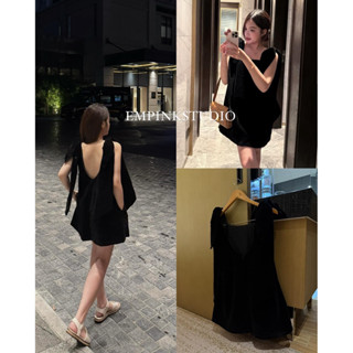 EMPINKSTUDIO/ Váy Xuông Nhung Nơ Vai L1