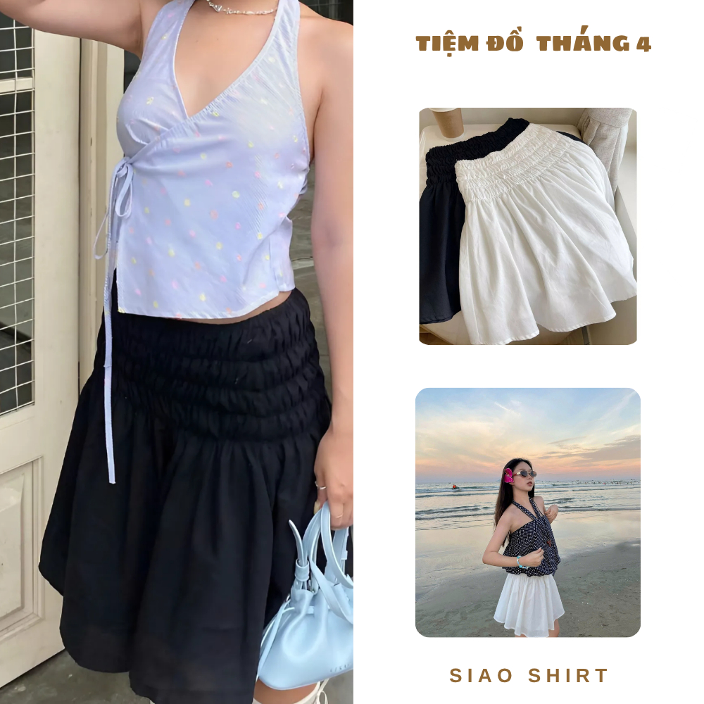 TDT4 - Chân Váy Lửng Dáng Xòe Cạp Chun Vải Thô Hàn 2 Lớp Màu Đen Trắng Hè 2025 MONSI SKIRT