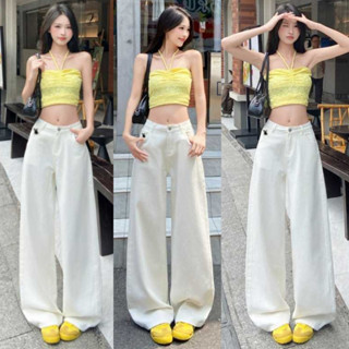 Quần Jean Kaki Nữ Trắng thêu dáng Suông Cạp Cao chất Jean mềm dễ phối đồ Lưng Cao MIAA BIGSIZE