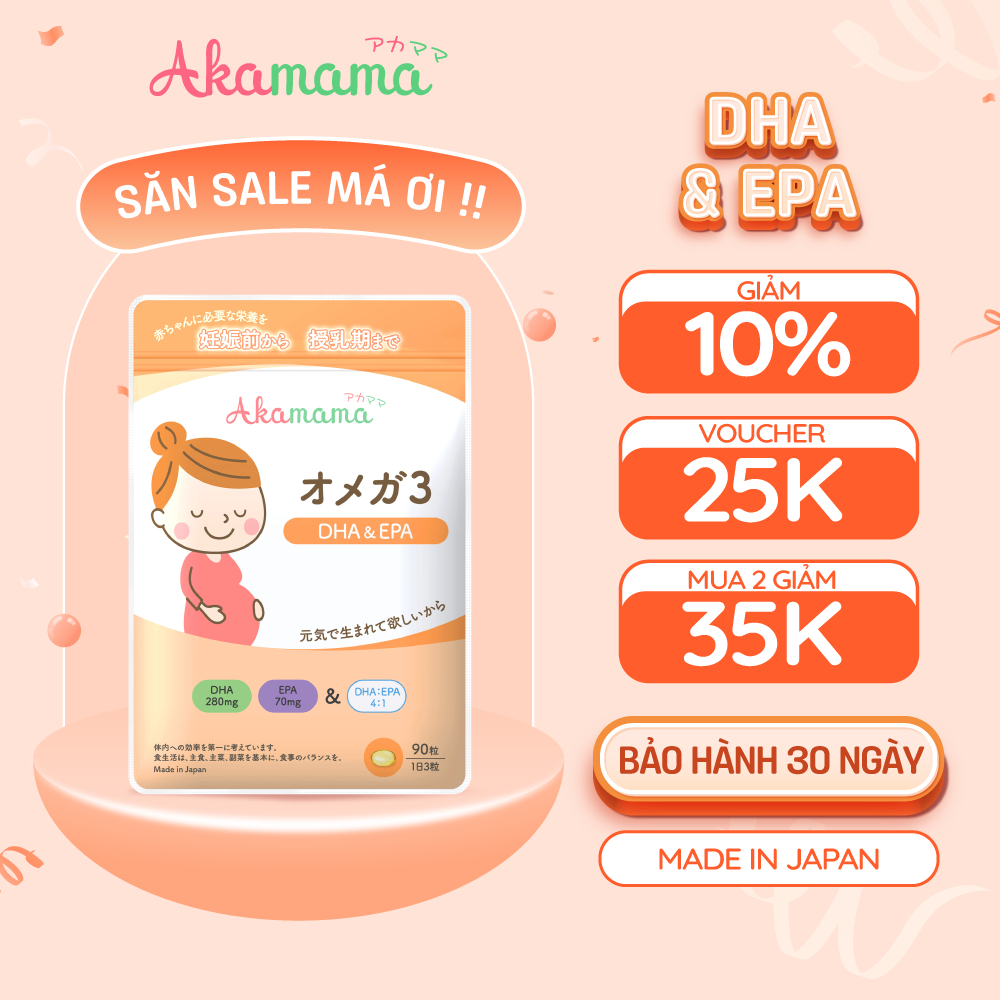 DHA cho bà bầu Akamama - Nhật Bản, hỗ trợ phát triển não bộ & thị giác của bé, viên nhỏ, không mùi v