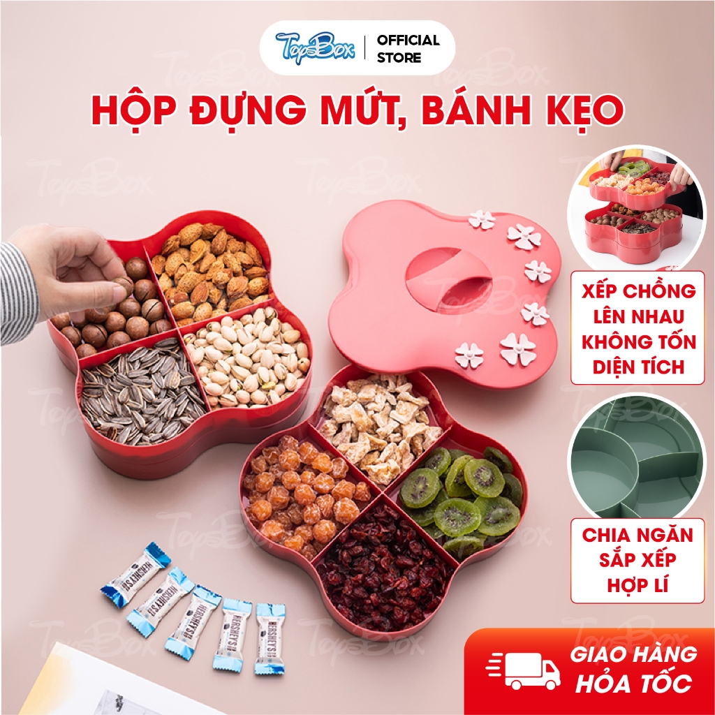HỘP ĐỰNG MỨT, KHAY ĐỰNG BÁNH KẸO 4 NGĂN BẰNG NHỰA PP CAO CẤP THIẾT KẾ 2 TẦNG