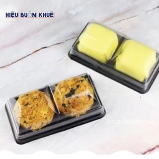 100 Hộp Nhựa Đế Đen 2 Ngăn Đựng Bánh Trung Thu Đài Loan, Mochi, Su Tròn, Su Sing [F72]