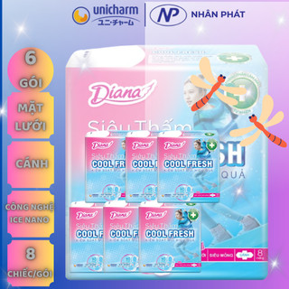 [COMBO] 6 GÓI BĂNG VỆ SINH Diana Siếu Thấm Cool Fresh Có Cánh (8 miếng).