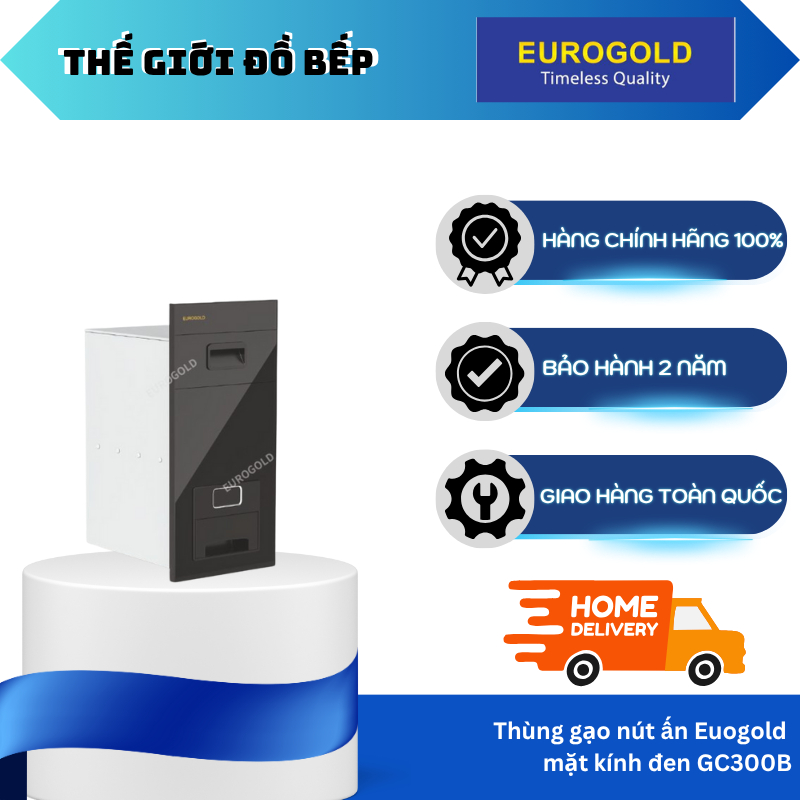 Thùng gạo gương nút nhấn màu đen GC300B - Eurogold​ - TGB